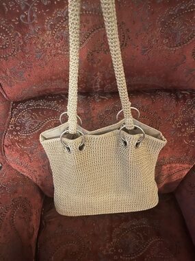 Cato Beige Woven Tote with Silver Ring Accents